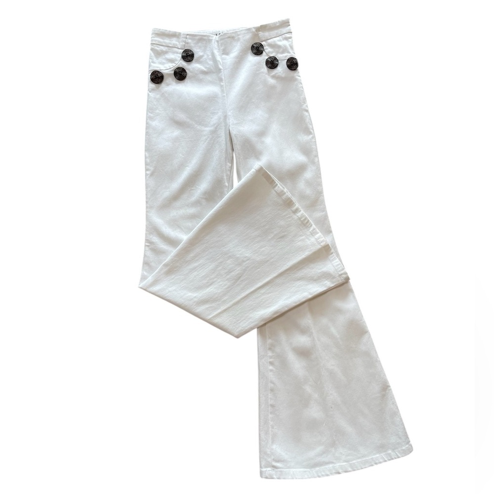 TCEC White Sailor Style Flared Pants with Large Buttons Detail Sz S Side Zipper - Picture 3 of 10